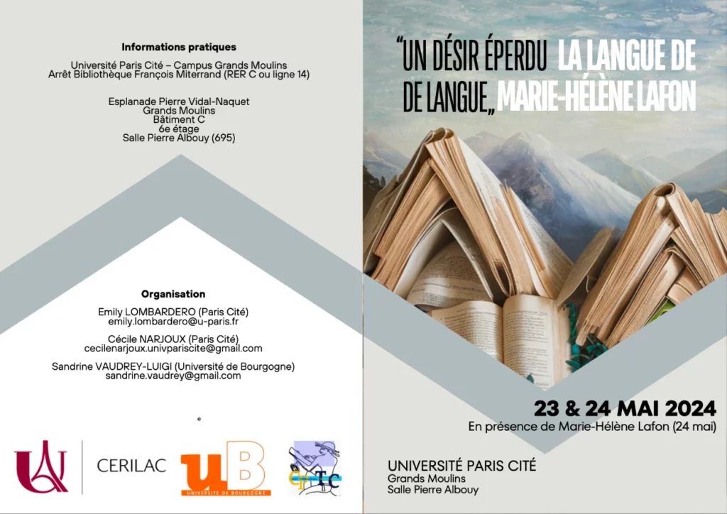 Affiche du Colloque "Un désir éperdu de langue" La langue de Marie-Hélène Lafon